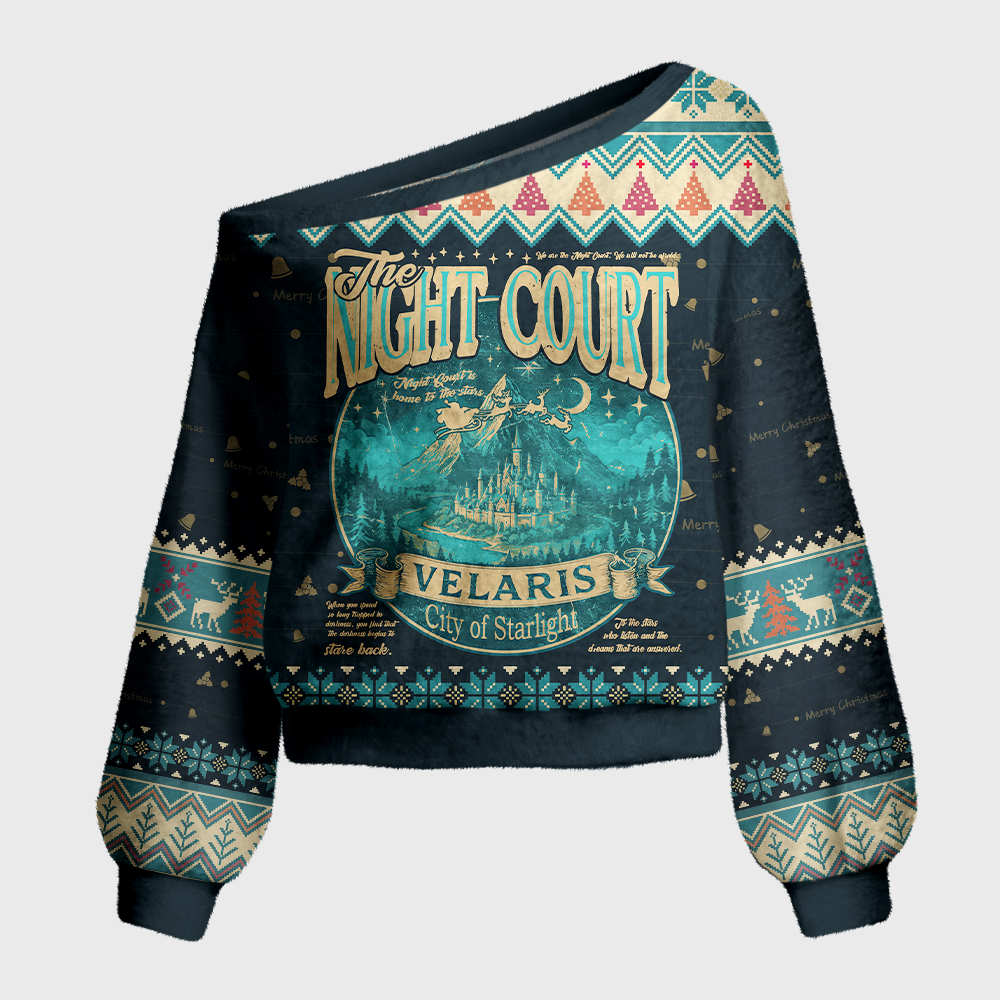 Pagewings Fantasy Bookish Off Shoulder Ugly Knit Sweater