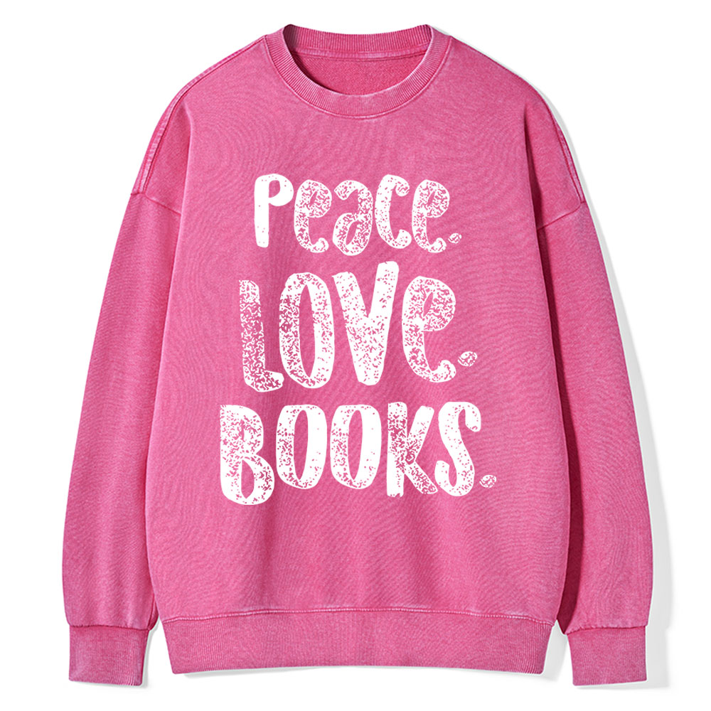 Pagewings Peace Love Books Unisex Washed Sweatshirt