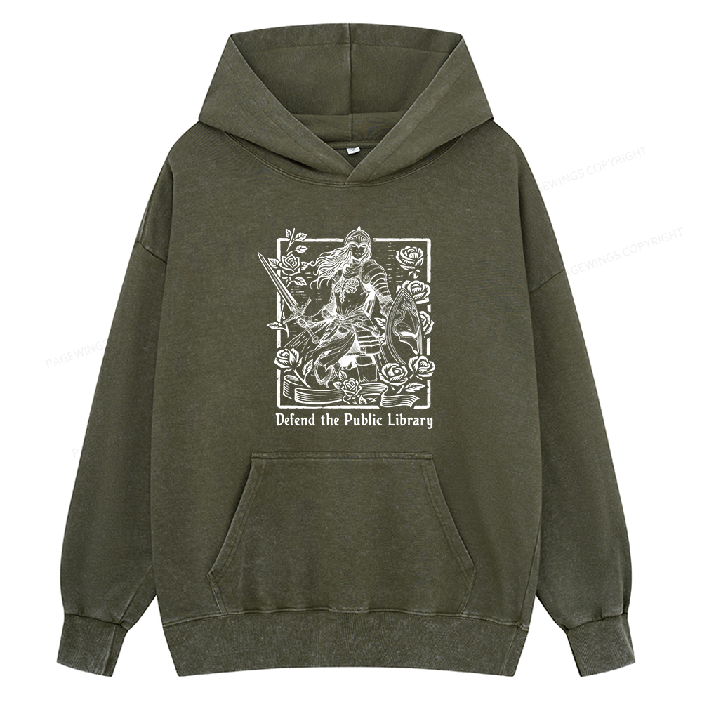 Pagewings Defend The Public Library Unisex Washed Hoodie