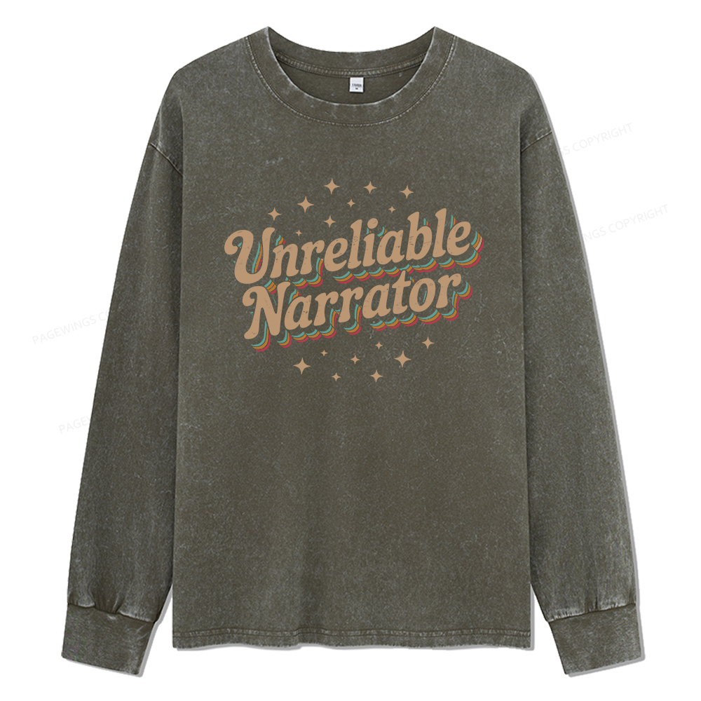 Pagewings Unreliable Narrator Unisex Washed Long Sleeve T-shirt