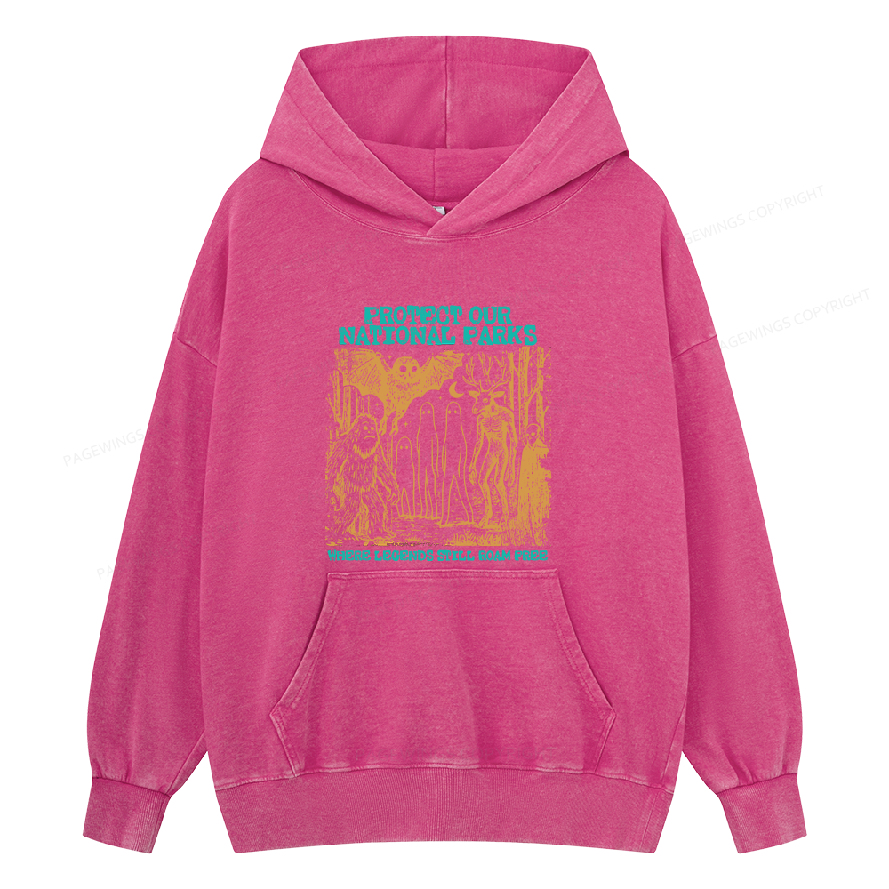Pagewings Protect Our Parks Vintage Camping Unisex Washed Hoodie