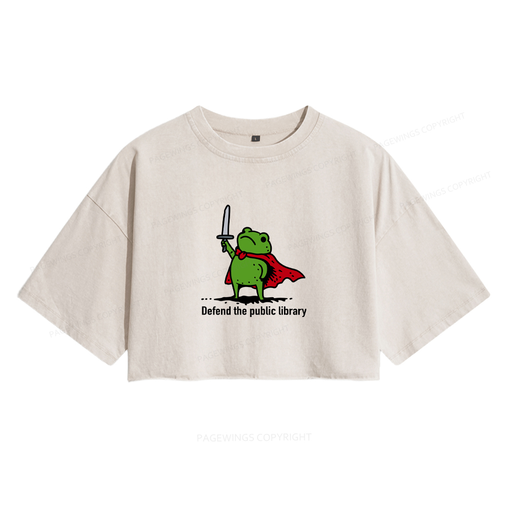 Pagewings Defend The Public Library Women's Washed Cropped T-shirt