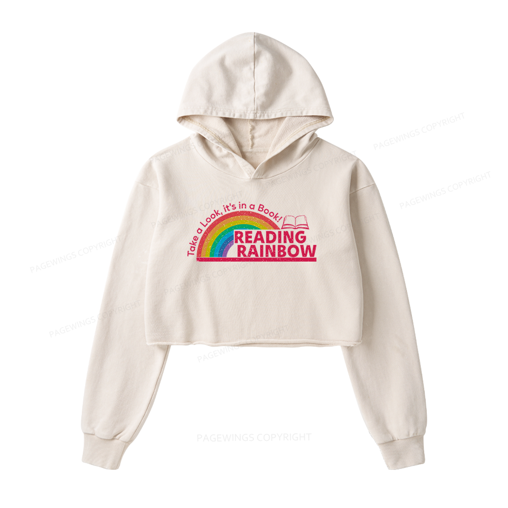 Pagewings Reading With Rainbow Washed Crop Hoodie