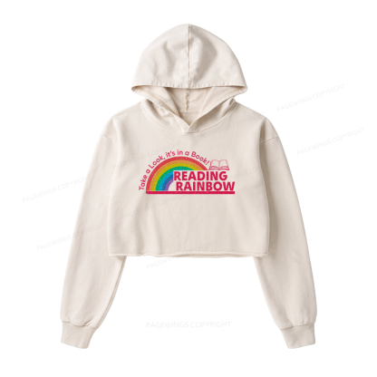 Pagewings Reading With Rainbow Washed Crop Hoodie