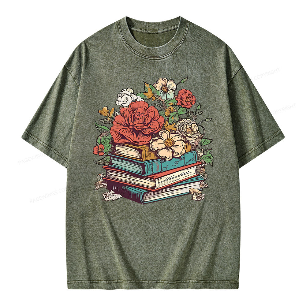 Pagewings Flower Books Unisex Washed T-shirt