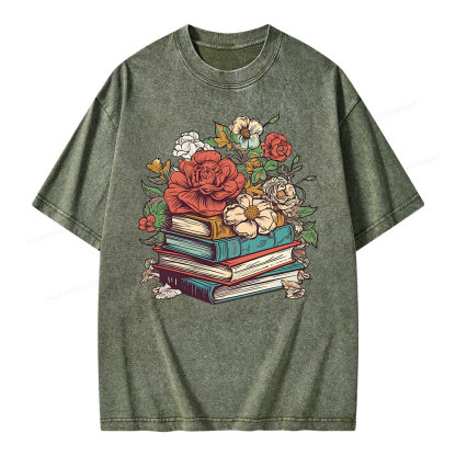 Pagewings Flower Books Unisex Washed T-shirt