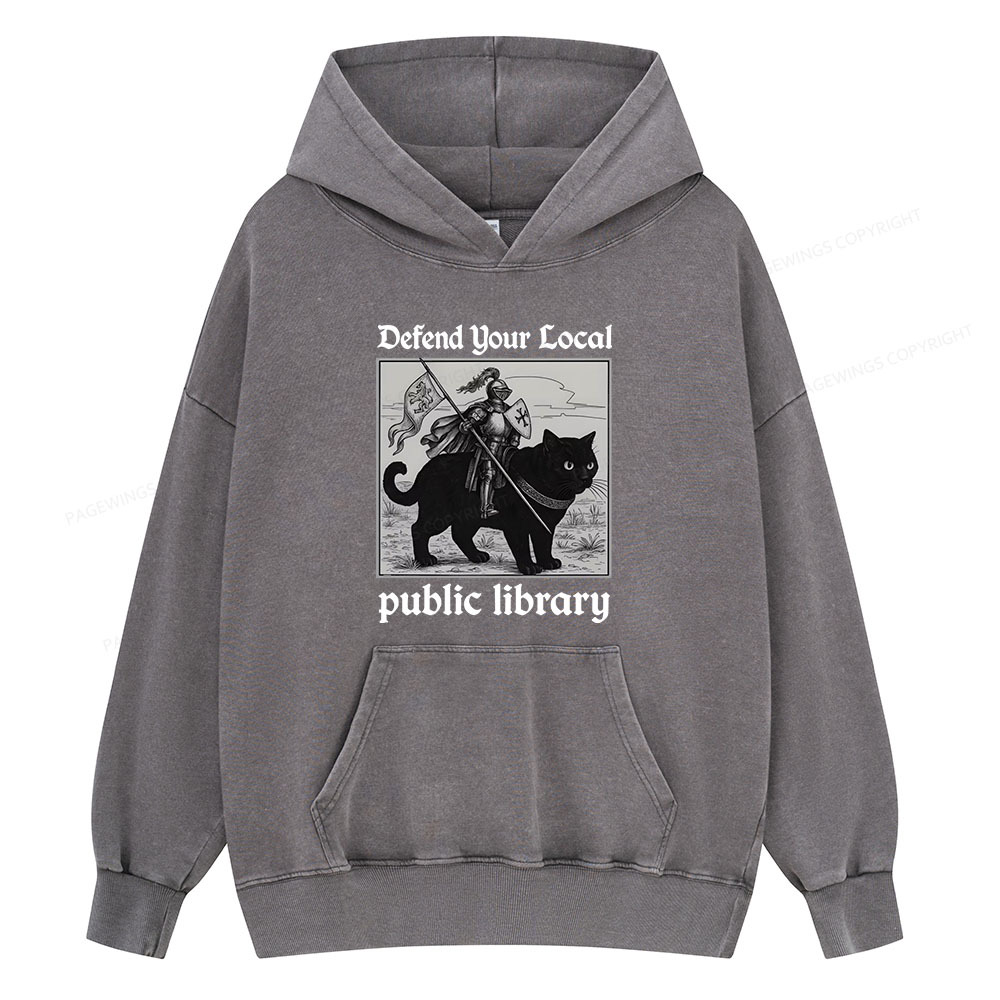 Pagewings Defend Your Local public library Unisex Washed Hoodie