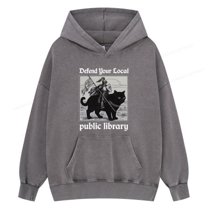 Pagewings Defend Your Local public library Unisex Washed Hoodie