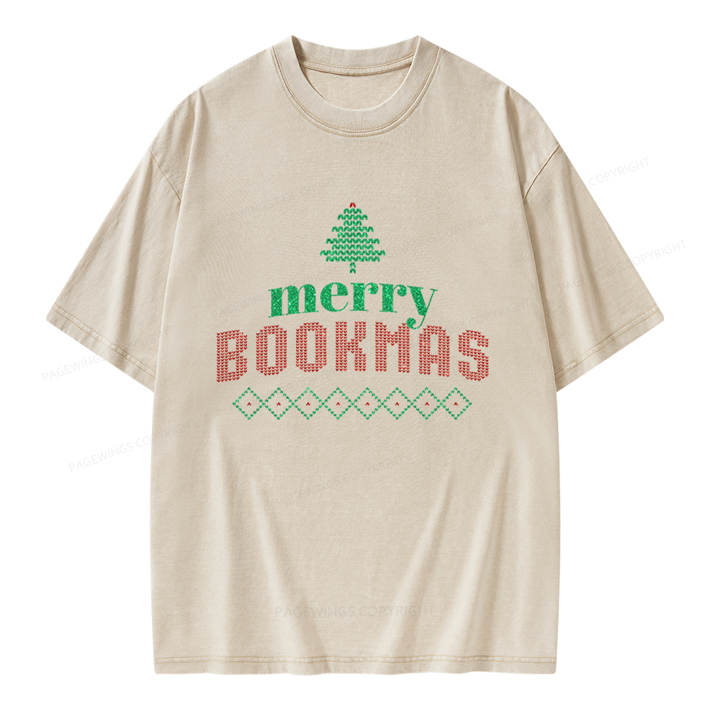 Pagewings Merry Bookmas Unisex Washed T-shirt