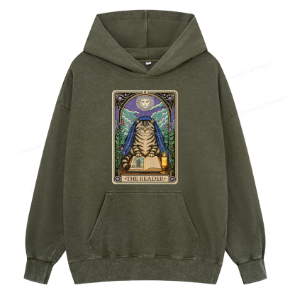 Pagewings The Reader Cat Tarot Cards Unisex Washed Hoodie