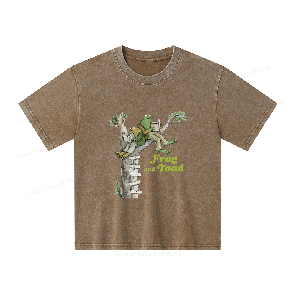 Pagewings Frog and Toad Old Book Unisex Kids Washed T-shirt