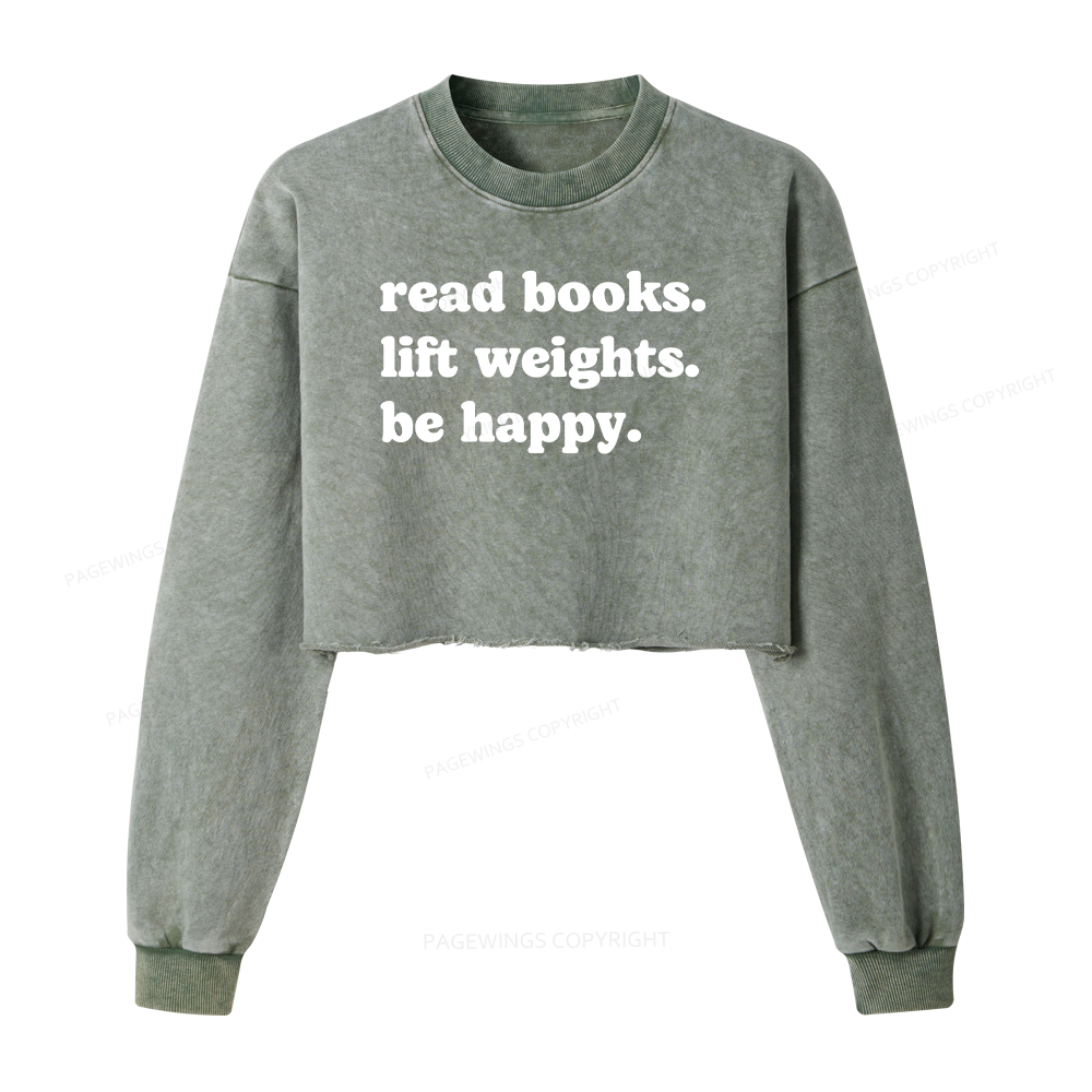 Pagewings Book Lover Gym Washed Crop Sweatshirt