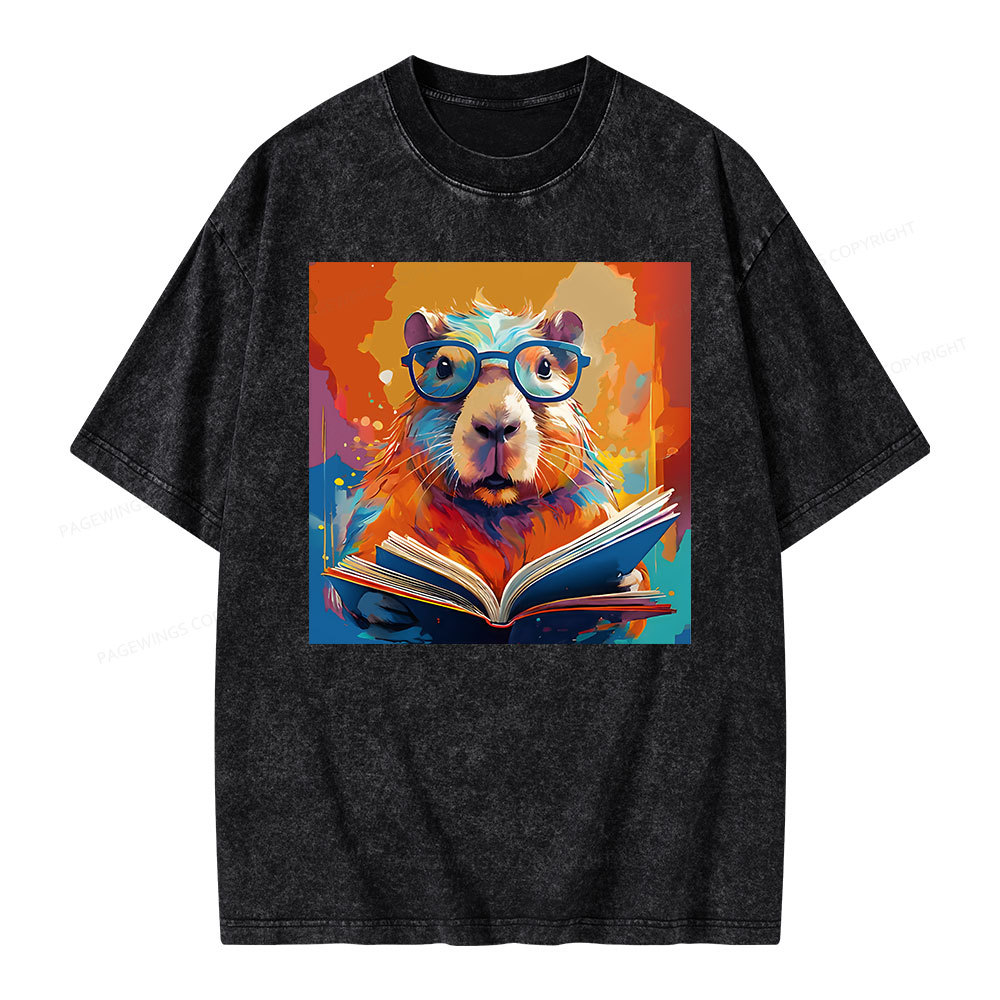 Pagewings Reading Capybara Unisex Washed T-shirt