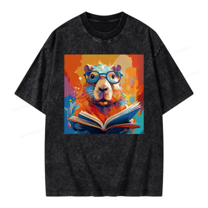 Pagewings Reading Capybara Unisex Washed T-shirt