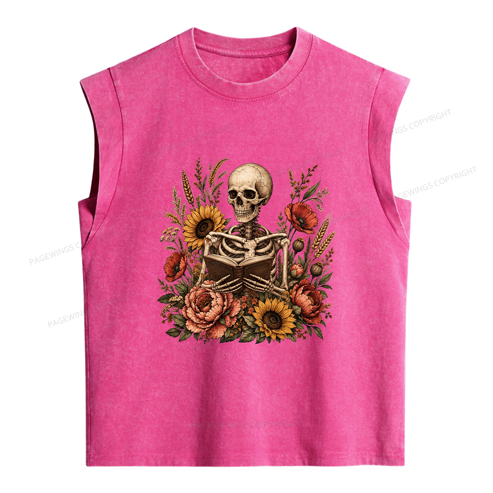Pagewings Floral Skeleton Women's Washed Tank Top