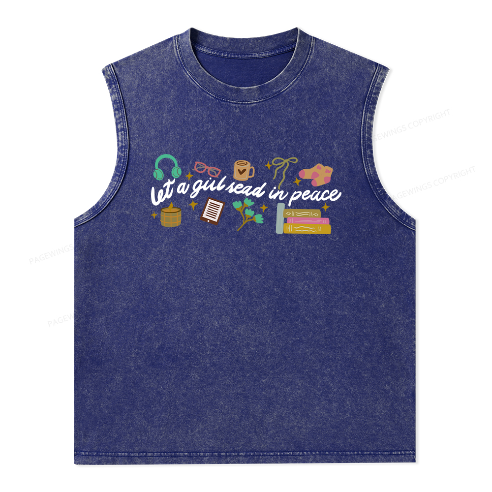 Pagewings Let a Girl Read in Peace Unisex Washed Tank Top