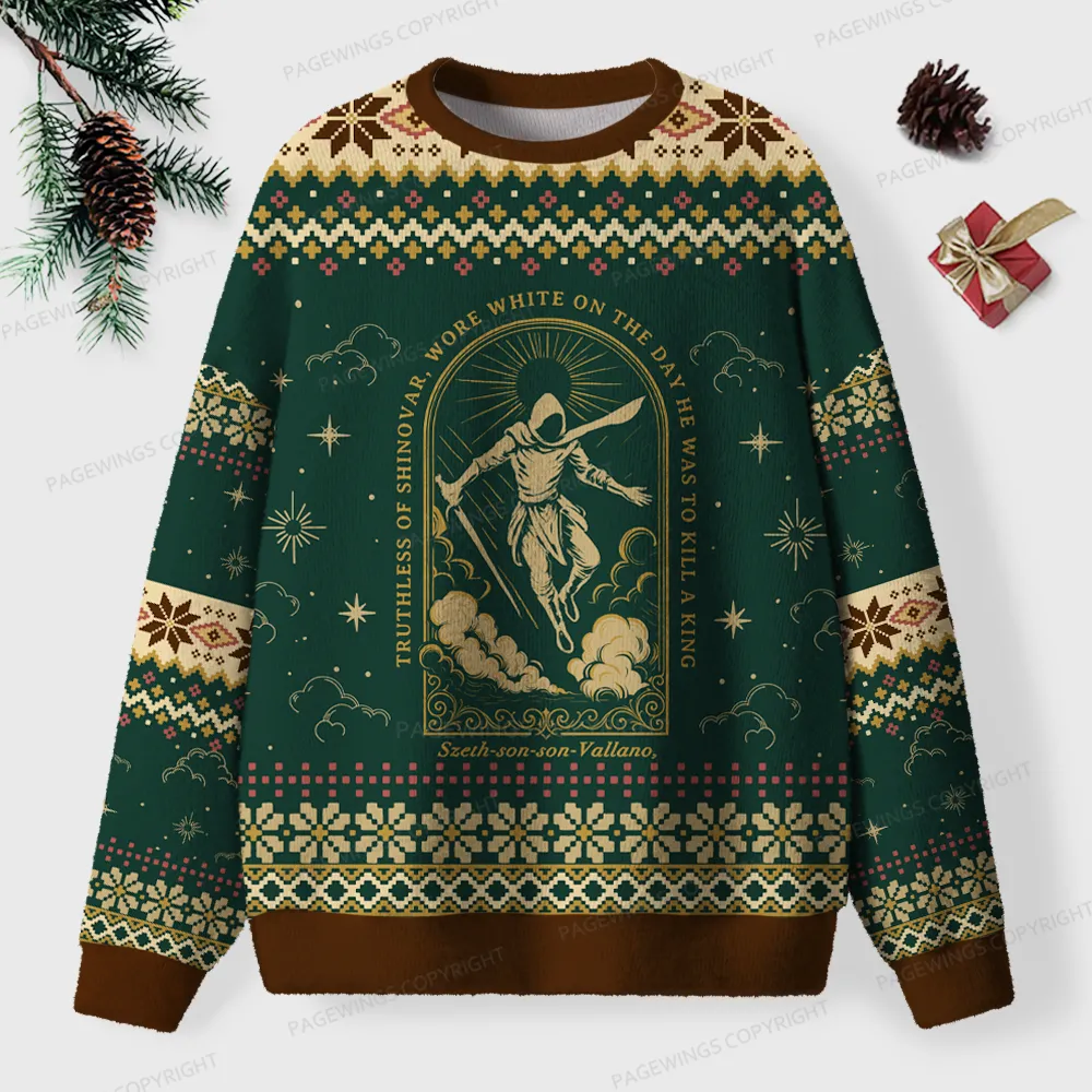 Pagewings Wore White On The Day He Was To Kill A King Unisex Ugly Knit Sweatshirt