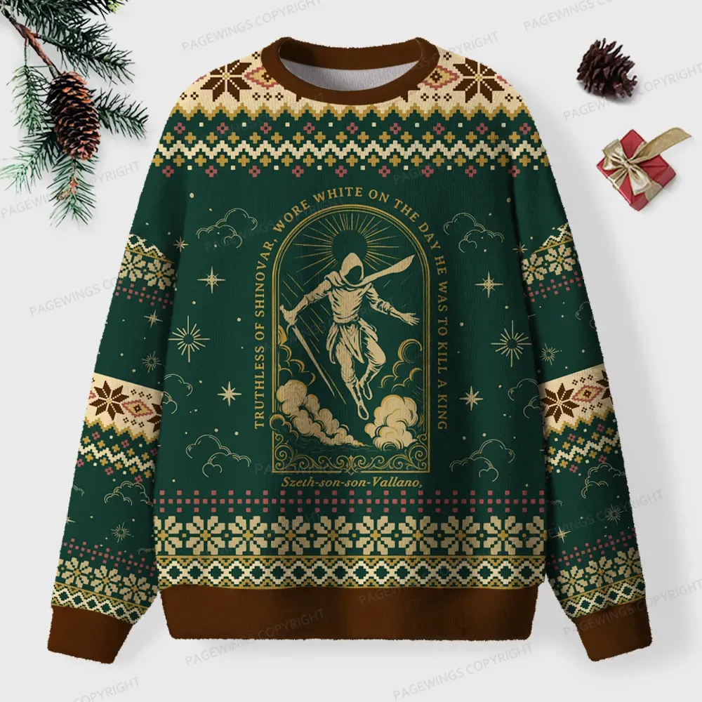 Pagewings Wore White On The Day He Was To Kill A King Unisex Ugly Knit Sweatshirt