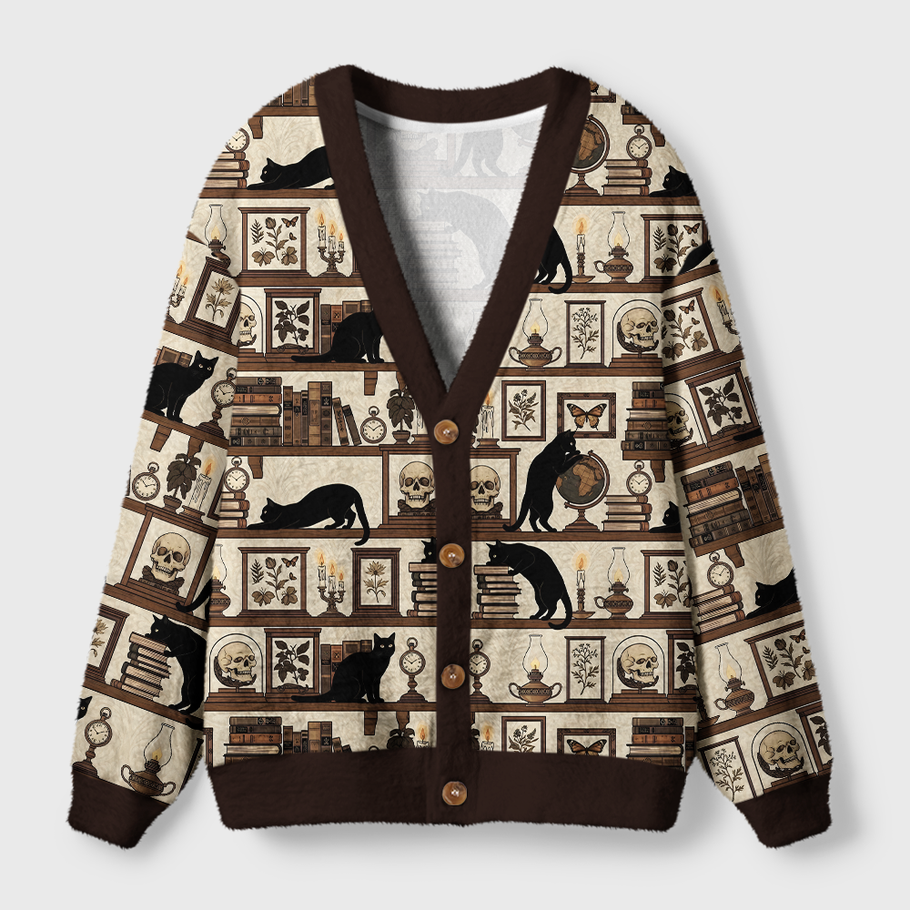 Pagewings Cats And Books Light Knit Unisex Cardigan Sweaters
