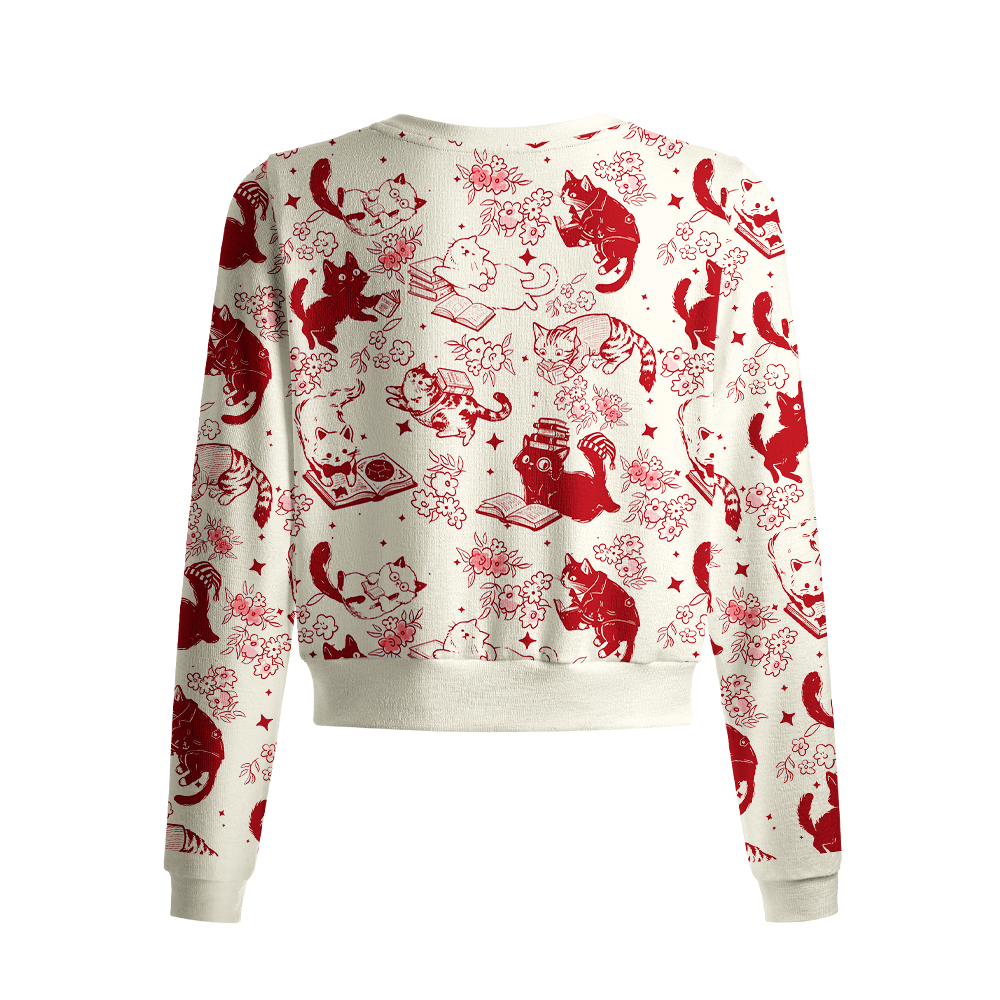 Pagewings Cat Book Lover Crew Neck Cardigan Sweaters