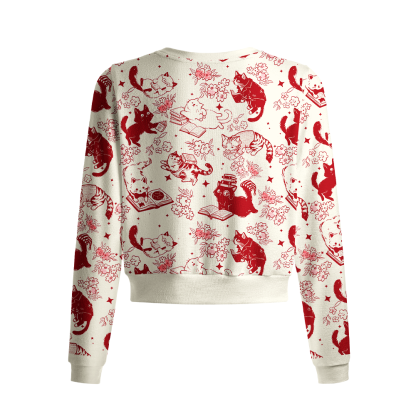 Pagewings Cat Book Lover Crew Neck Cardigan Sweaters