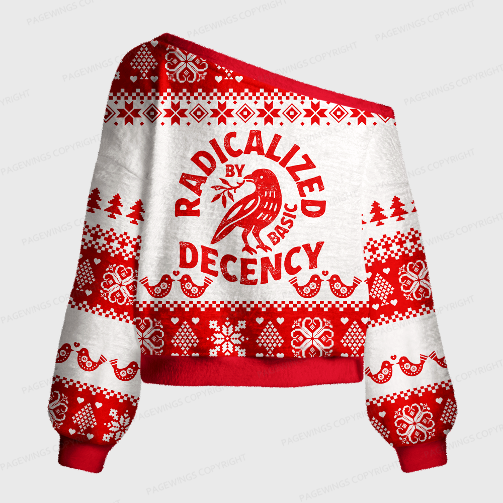 Pagewings By Basic Decency Off Shoulder Ugly Knit Sweater