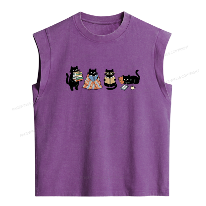 Pagewings Black Cats Reading Women's Washed Tank Top