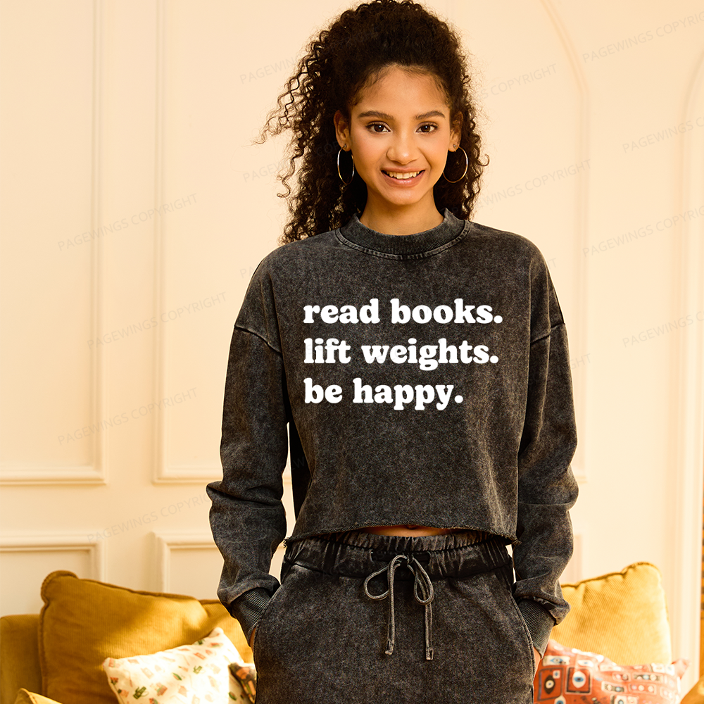 Pagewings Book Lover Gym Washed Crop Sweatshirt