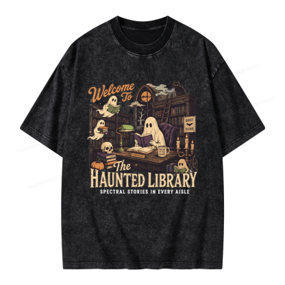Pagewings Haunted Library Unisex Washed T-shirt