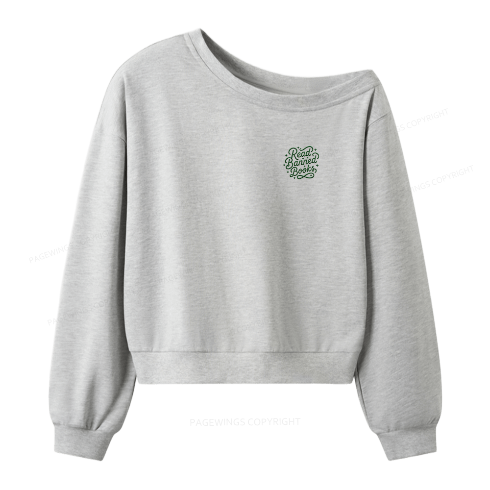 Pagewings Embroidery Read Banned Books Women Off Shoulder Sweatshirt