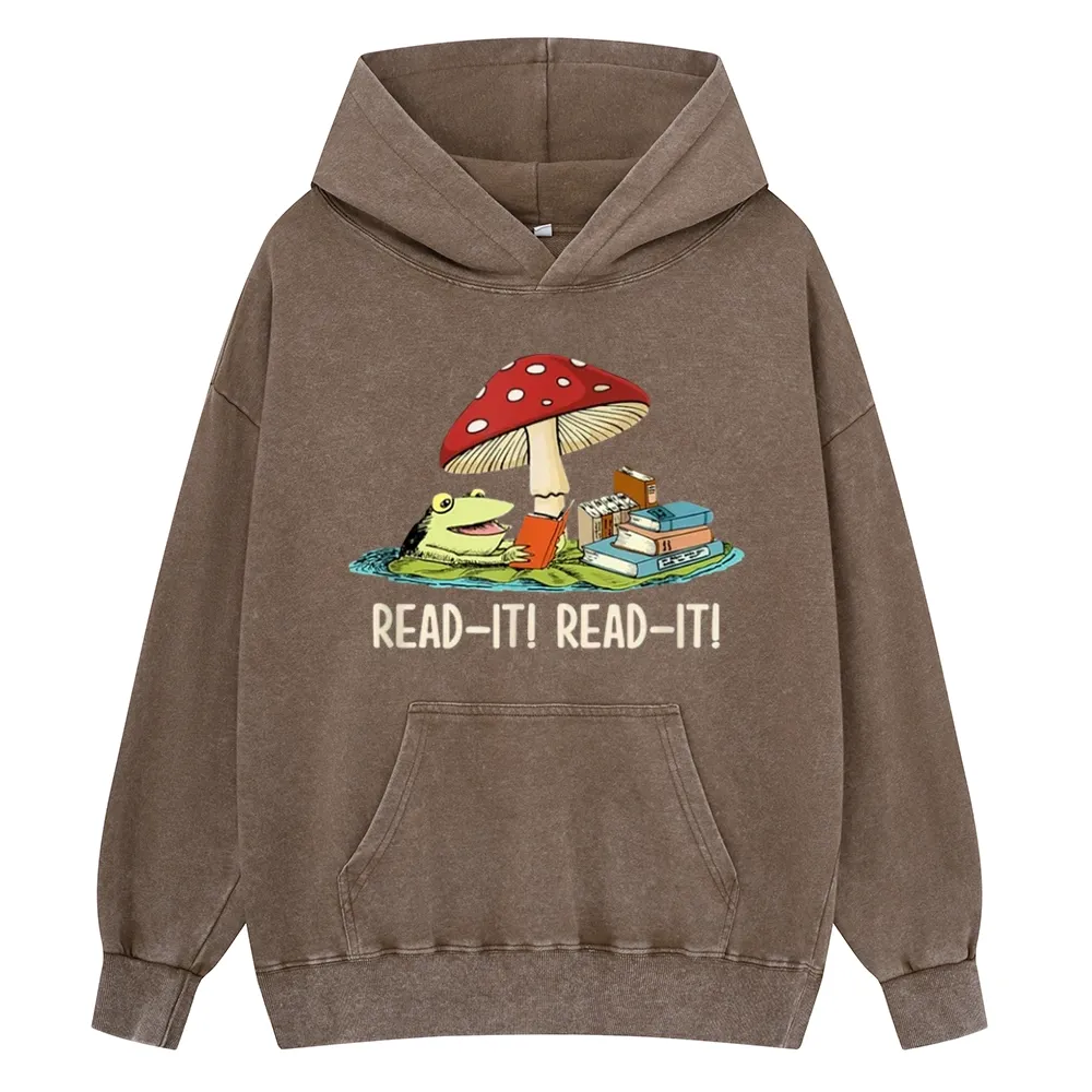 Pagewings Mushroom Read it Book Unisex Washed Hoodie