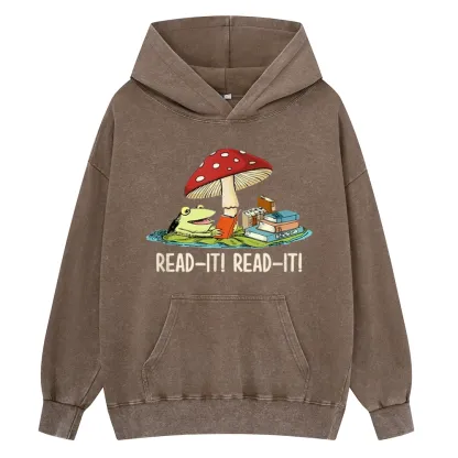Pagewings Mushroom Read it Book Unisex Washed Hoodie