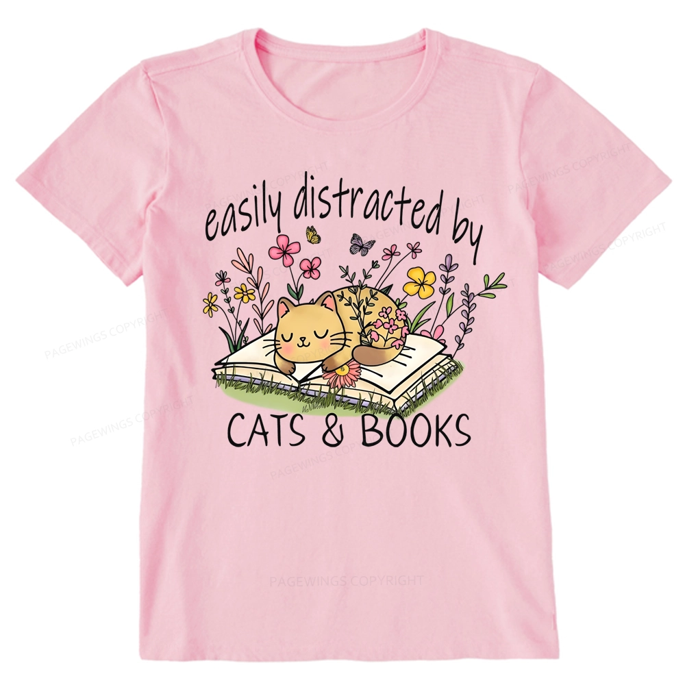 Pagewings Easily Distracted By Cats And Books Unisex Classic T-shirt