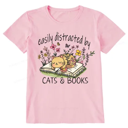 Pagewings Easily Distracted By Cats And Books Unisex Classic T-shirt