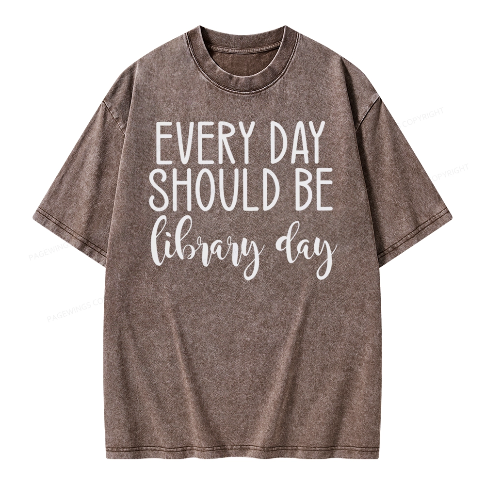 Pagewing Every Day Should Be Library Day Unisex Washed T-shirt