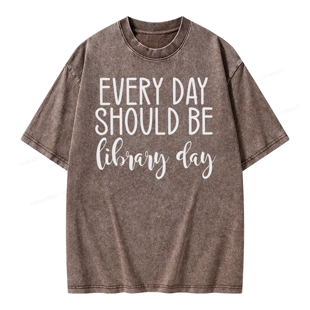 Pagewing Every Day Should Be Library Day Unisex Washed T-shirt