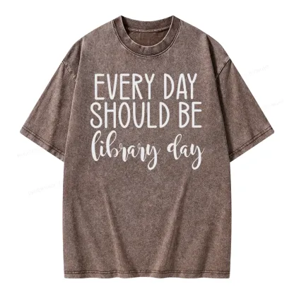Pagewing Every Day Should Be Library Day Unisex Washed T-shirt