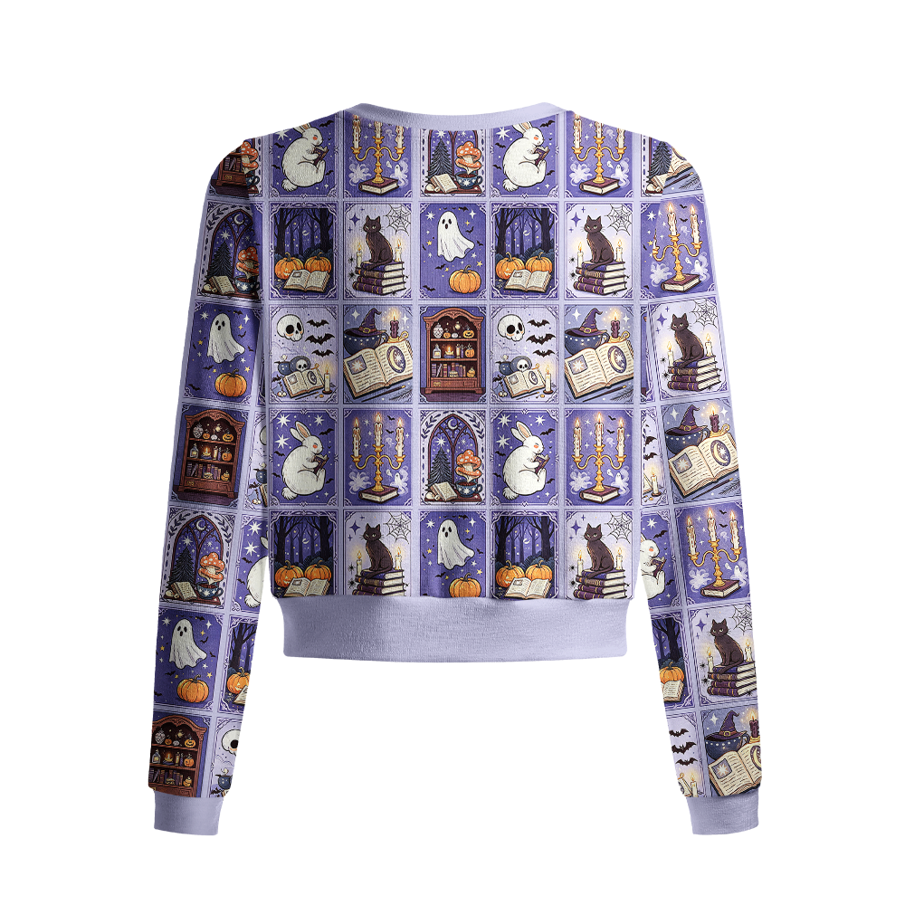 Pagewings Halloween Bookish Crew Neck Cardigan Sweaters