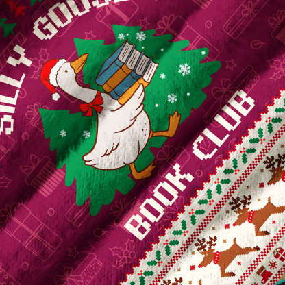 Pagewings Silly Goose Book Lover Christmas Off Shoulder Ugly Knit Sweater