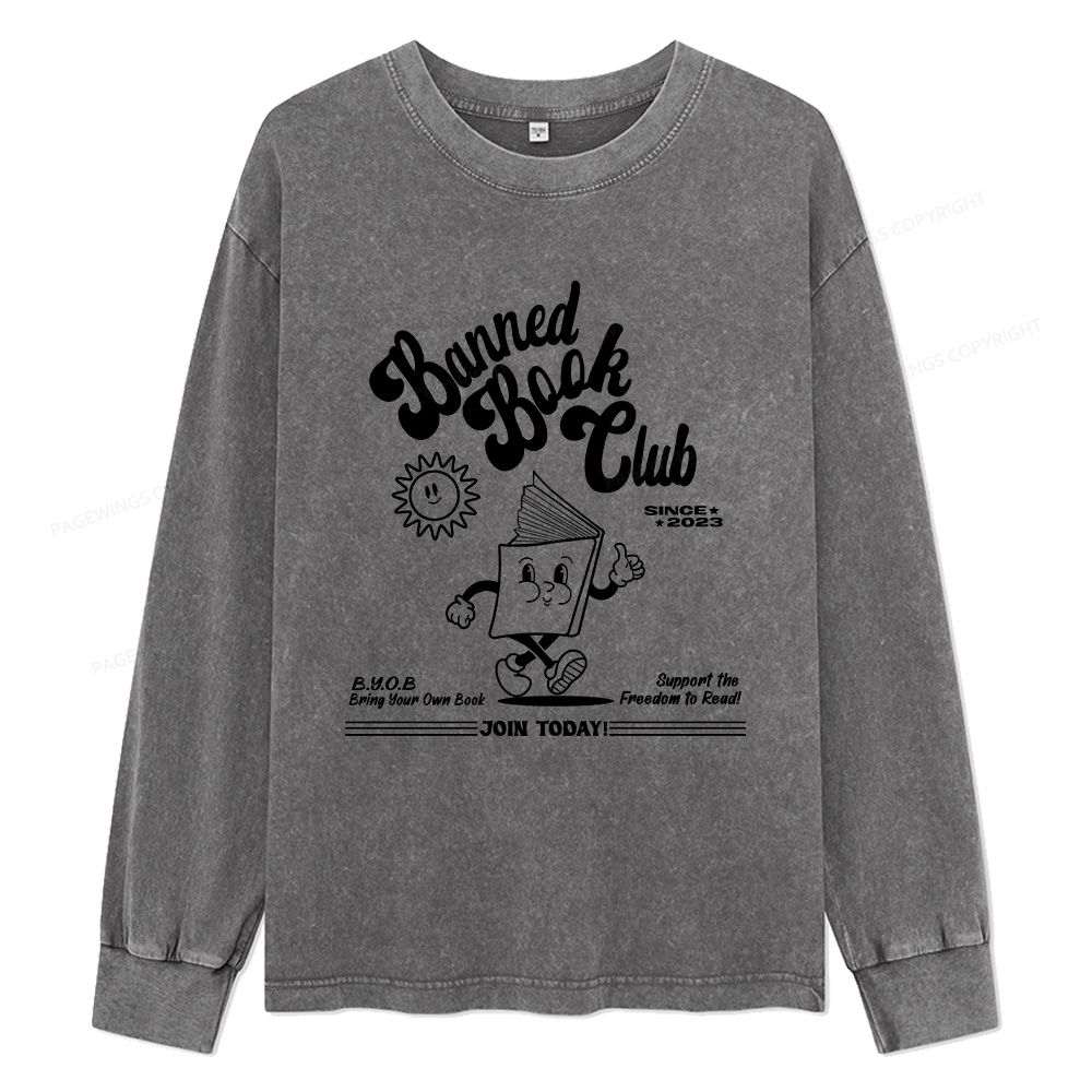 Pagewings Read Banned Books Unisex Washed Long Sleeve T-shirt