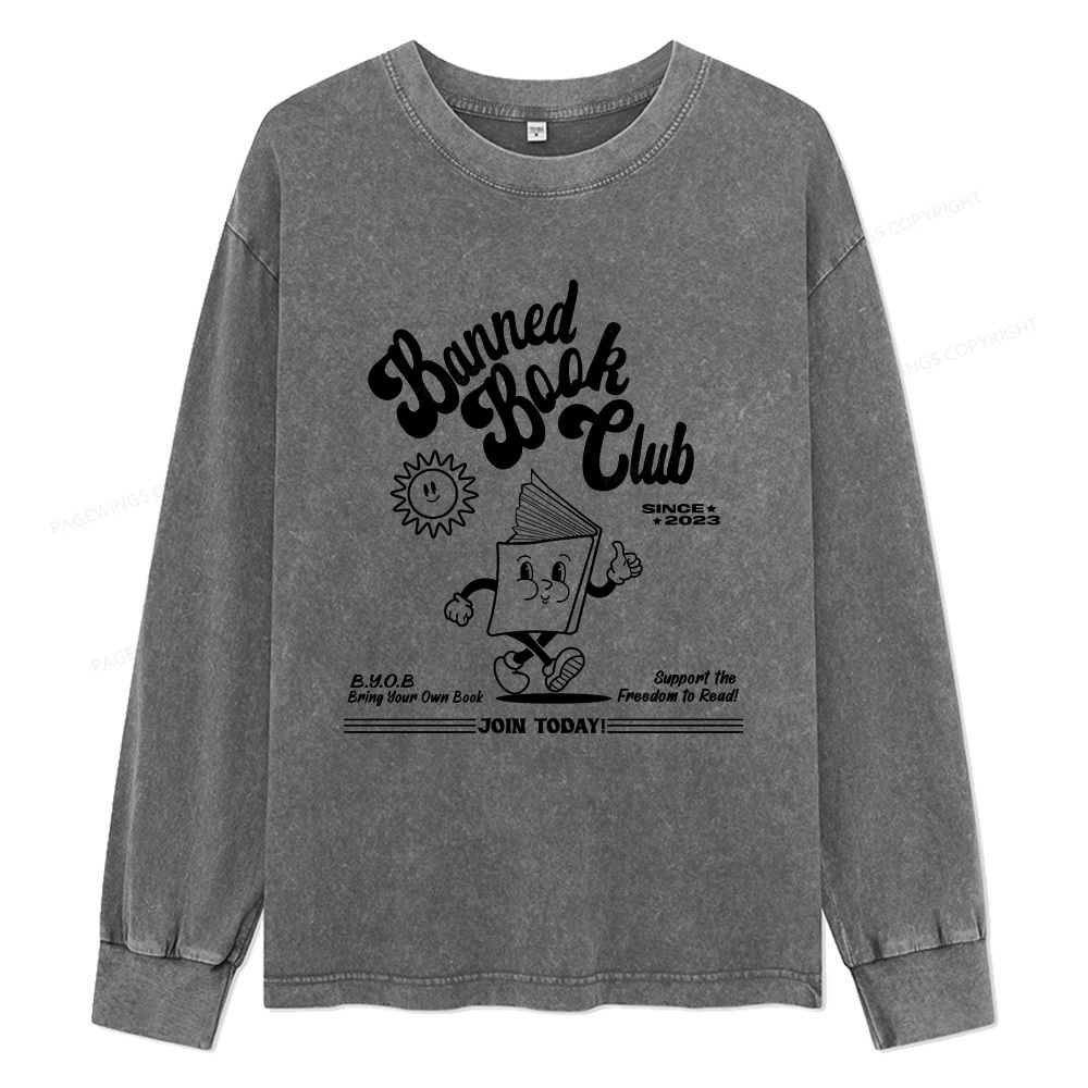 Pagewings Read Banned Books Unisex Washed Long Sleeve T-shirt