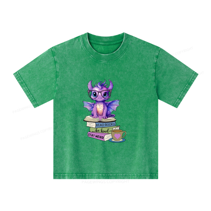 Pagewings Dragon Read Books Be Kind Stay Weird Unisex Kids Washed T-shirt