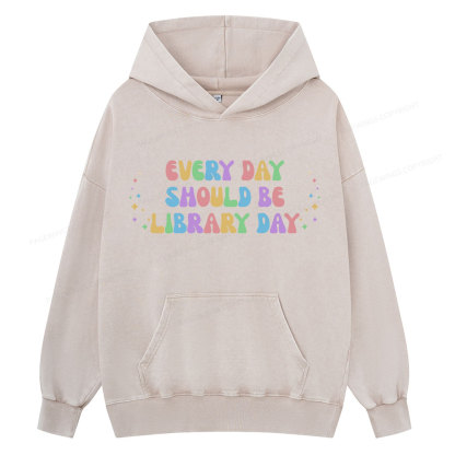 Pagewing Every Day Should Be Library Day Unisex Washed Hoodie