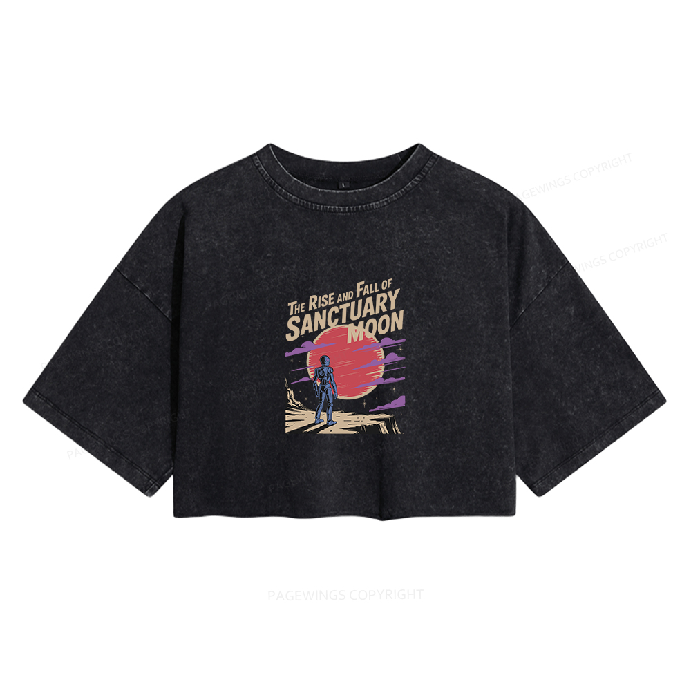 Pagewings The Rise And Fall Of Sanctuary Moon Women's Washed Cropped T-shirt