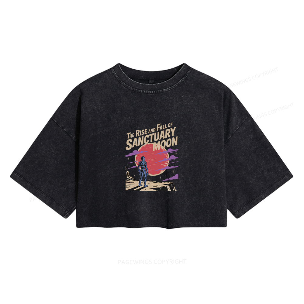 Pagewings The Rise And Fall Of Sanctuary Moon Women's Washed Cropped T-shirt