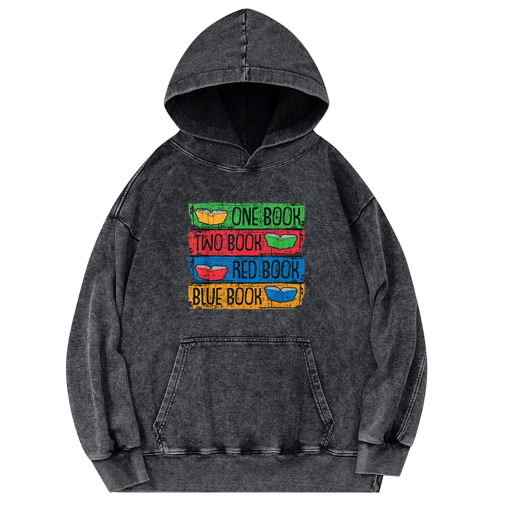 Pagewings One Book Two Books Red Book Blue Book Unisex Washed Hoodie