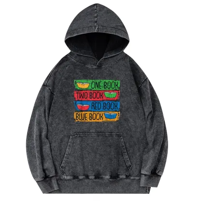 Pagewings One Book Two Books Red Book Blue Book Unisex Washed Hoodie