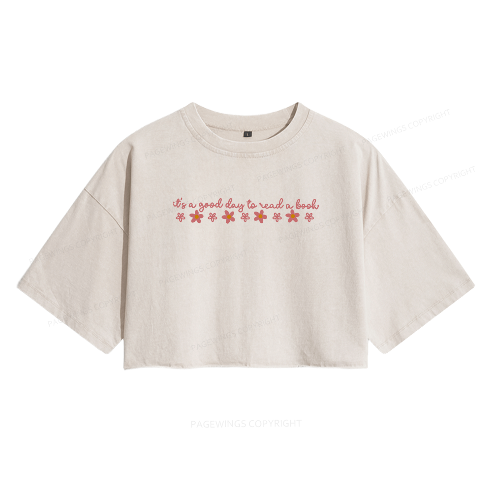 Pagewings Its A Good Day To Read A Book Women's Washed Cropped T-shirt