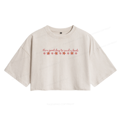 Pagewings Its A Good Day To Read A Book Women's Washed Cropped T-shirt