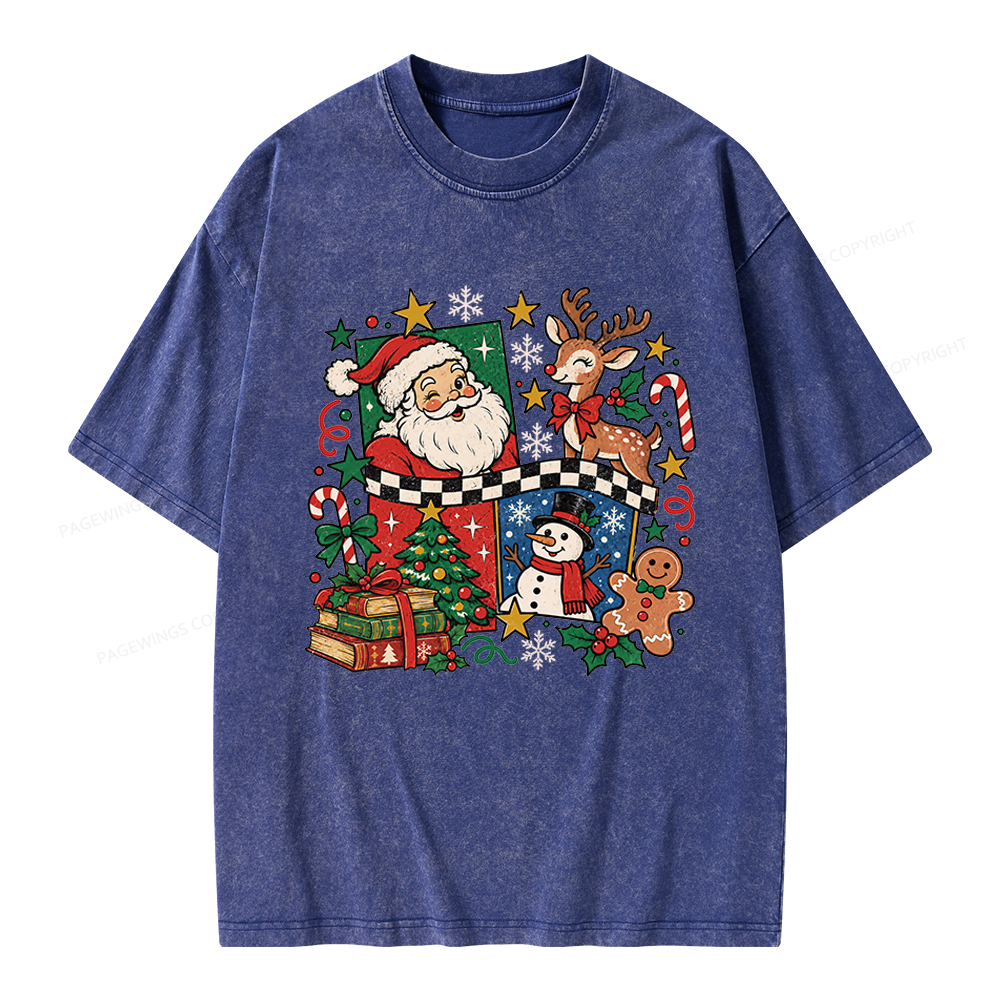 Pagewings Santa and Friends Unisex Washed T-shirt